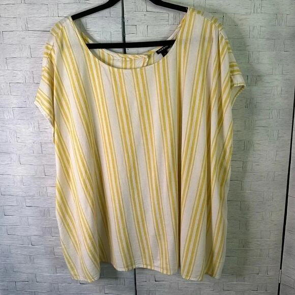 Torrid Yellow Striped Linen Cross Back Short Sleeve Crop Top Plus Size - Picture 5 of 11